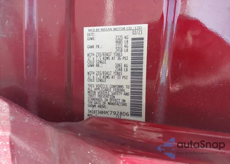 2023 Nissan Rogue S Intelligent Awd from USA, damaged, VIN 5N1BT3AB4PC792806